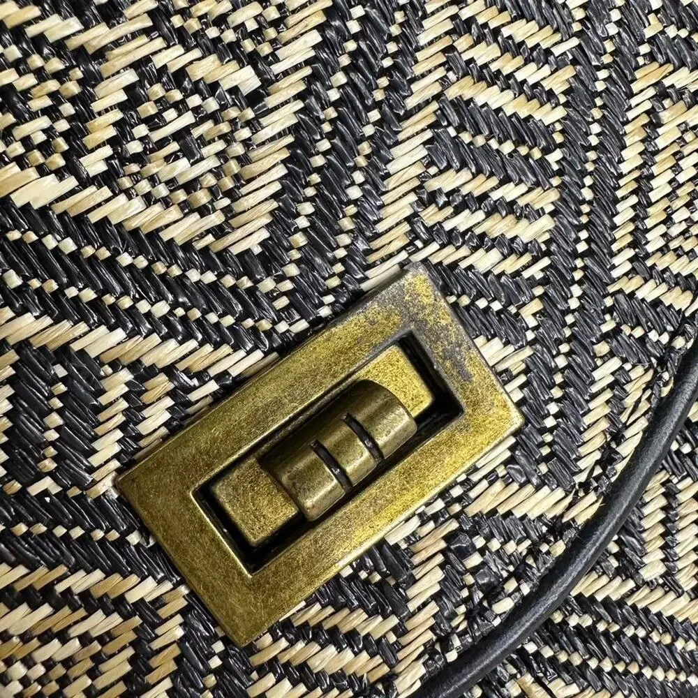 Woven Geometric Envelope Clutch Tan Black